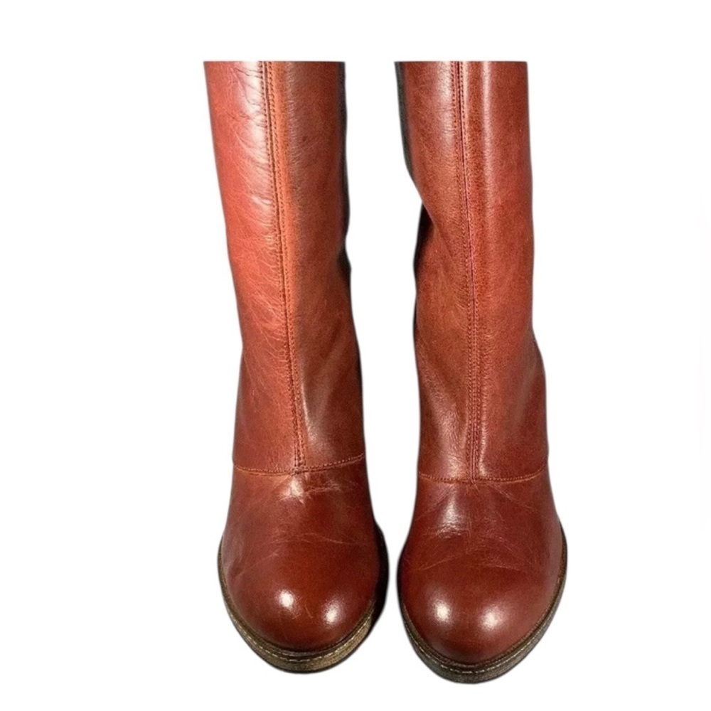 Anthropologie Holding Horses red leather high knee boots front tie sz 39 - Picture 3 of 11
